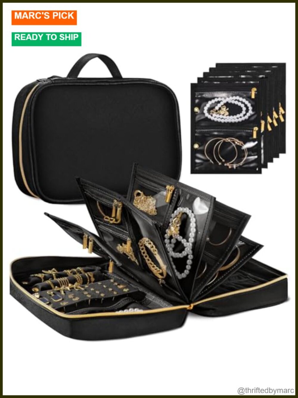 PU Leather Travel Jewelry Organizer Detachable Pouches Tangle-Free Case